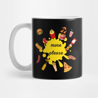 home t-shirt, fast food, food, home, rest, family t-shirt, food T-shirt, hamburger, pizza, hot dog, steak, drink, ketchup, mustard, stain Mug